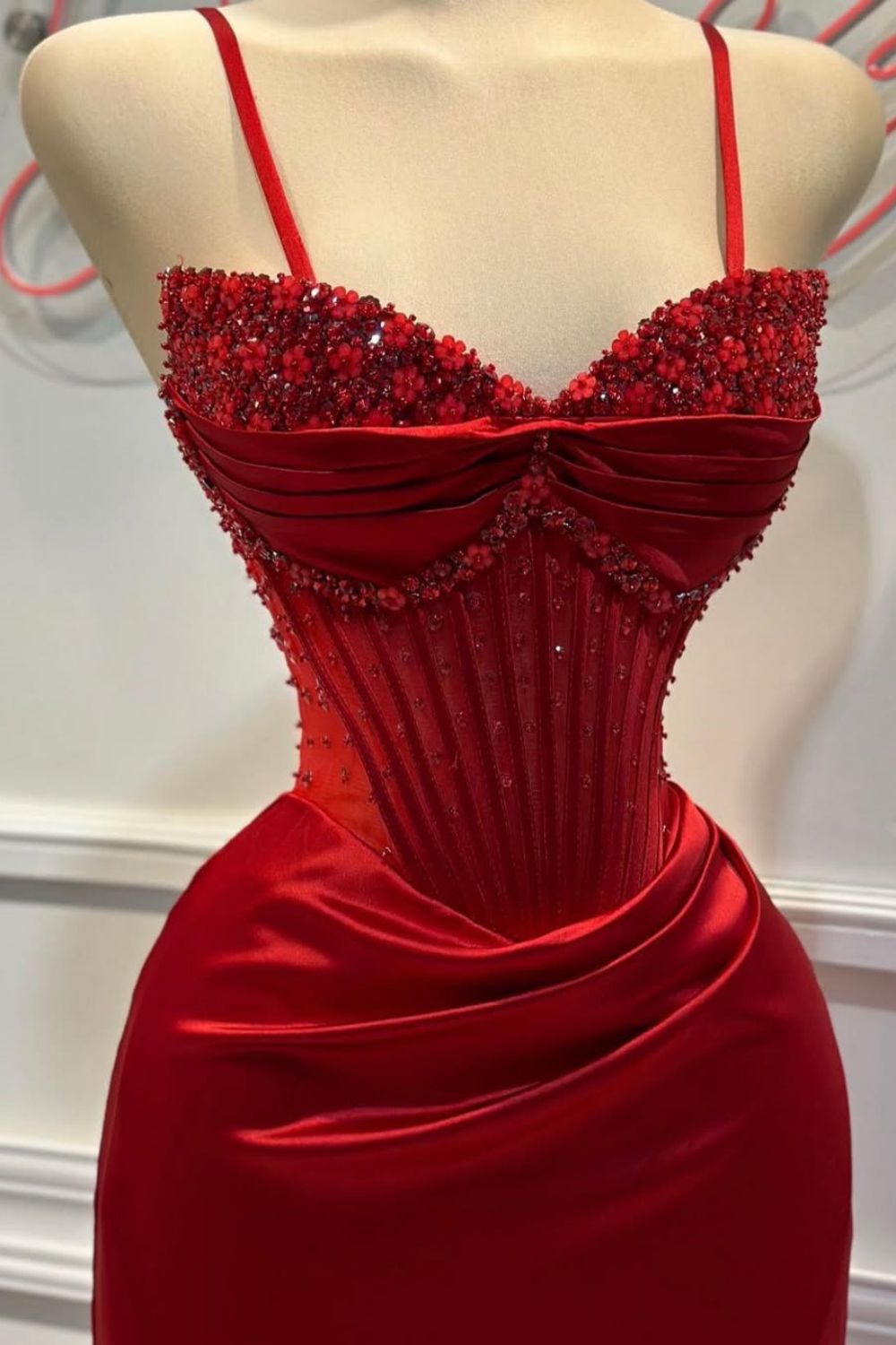 Chic Mermaid Spaghetti Straps Long Satin Formal Dress with Beading