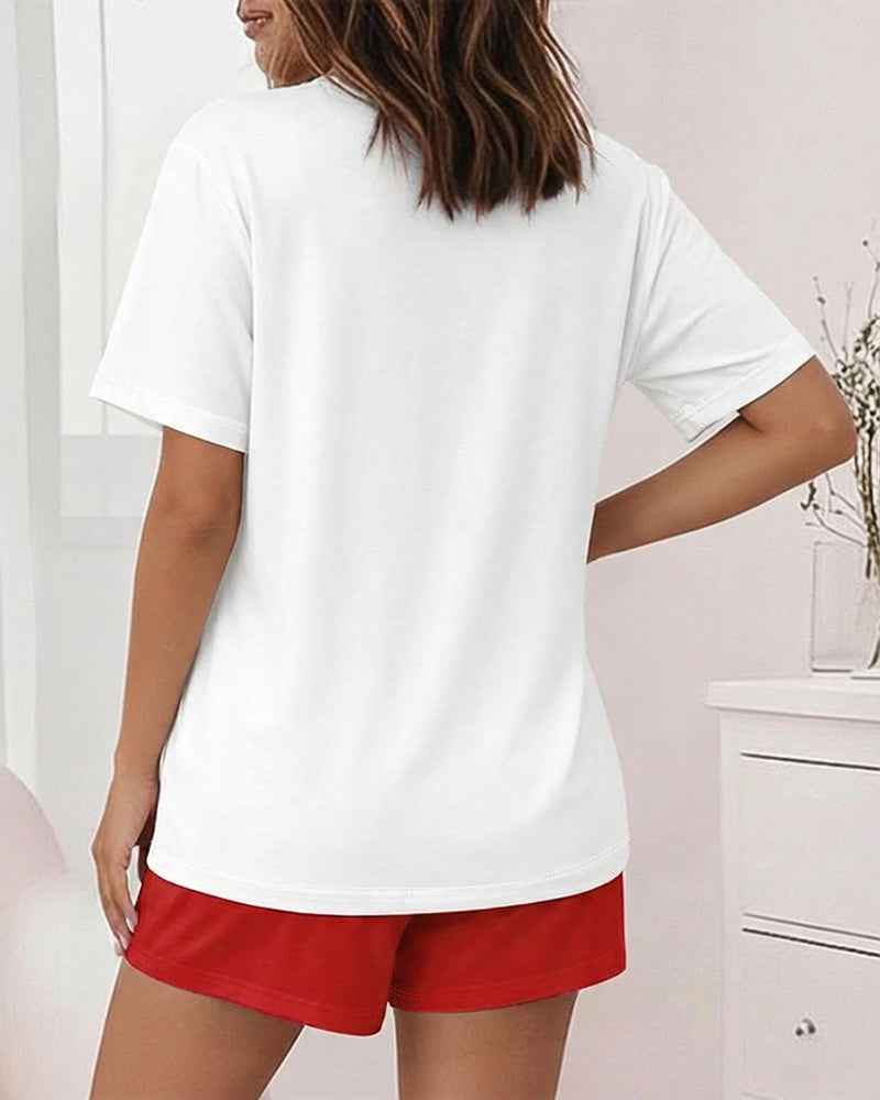 Chic Lounge Set | Women's Graphic Print Top & Elastic Waist Shorts