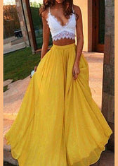 Lace Bralette Chiffon Maxi Two Piece Set