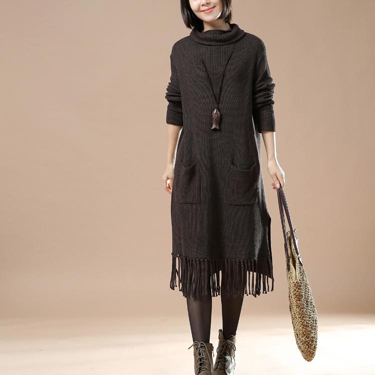 Chocolate tasseled sweaters plus size winter dresses knitted