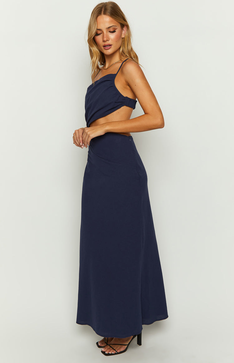 Asymmetric Neck Spaghetti Strap Twist Front Side Cut Out Maxi Dress 3