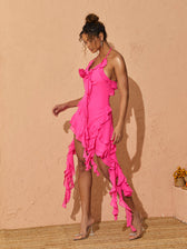 Claire Plunge Mesh Mini Dress In Hot Pink 4