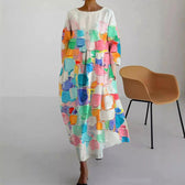 Turtle Print Round Neck Long Sleeve Midi Dress 5