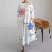 Turtle Print Round Neck Long Sleeve Midi Dress 4