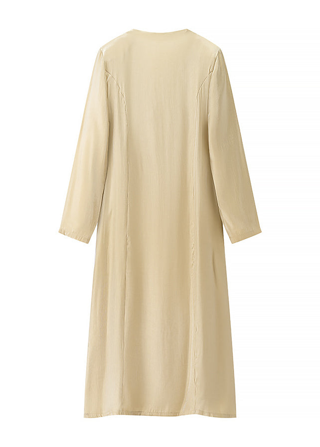 Metallic Satin Deep V-Neck Padded Shoulder Long Sleeve High Split Maxi Gown