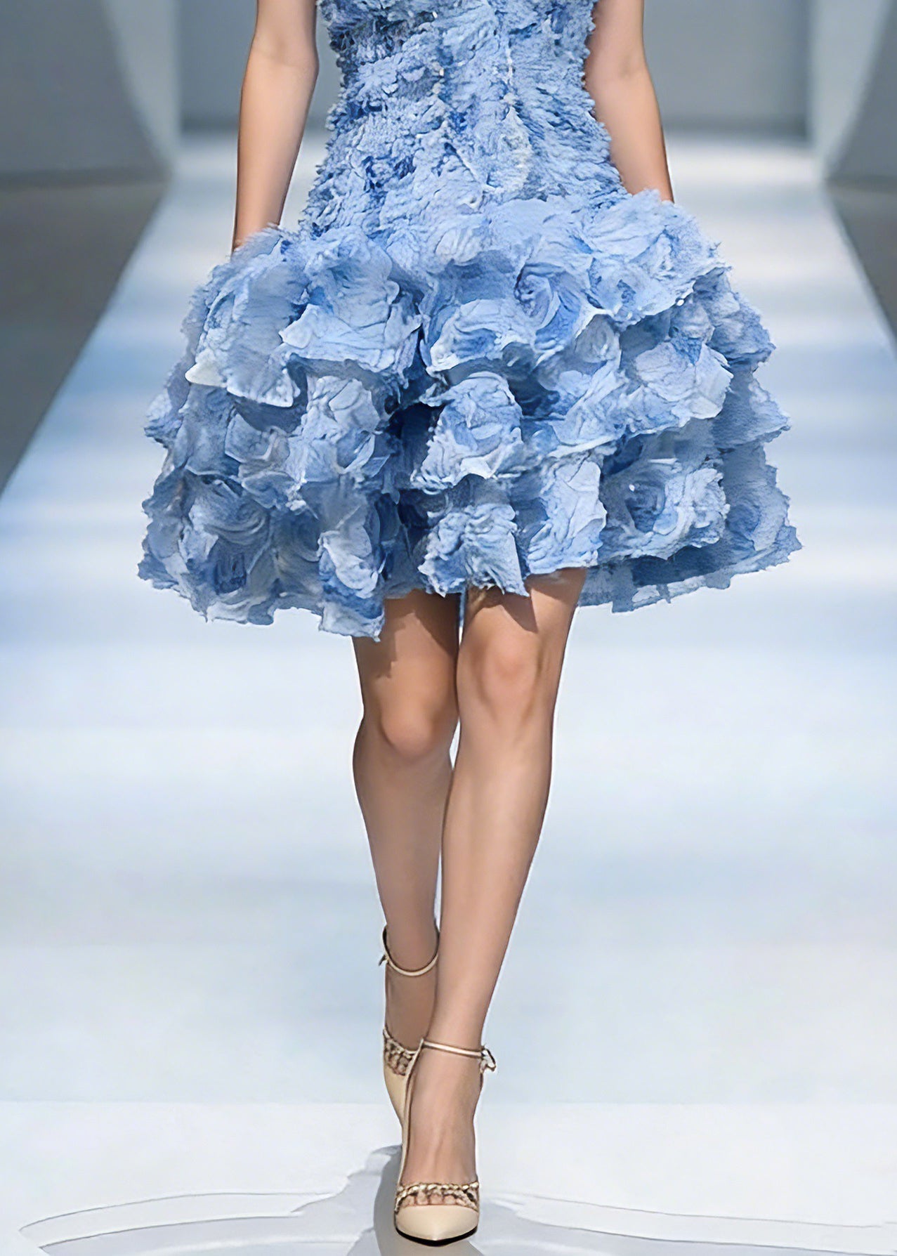 Strapless Sweetheart 3D Rosette Tiered Ruffle Fit and Flare Mini Dress