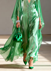 Classy Green V Neck Zircon Chiffon Maxi Dresses Spring 4