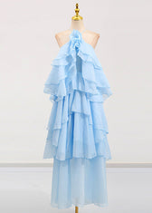Classy Orange Ruffled Asymmetrical Patchwork Chiffon Dress Summer 3