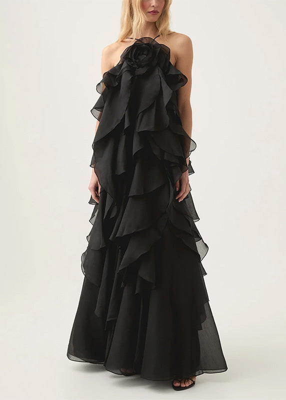 Classy Orange Ruffled Asymmetrical Patchwork Chiffon Dress Summer 5