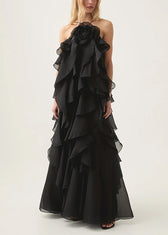 Classy Orange Ruffled Asymmetrical Patchwork Chiffon Dress Summer 5