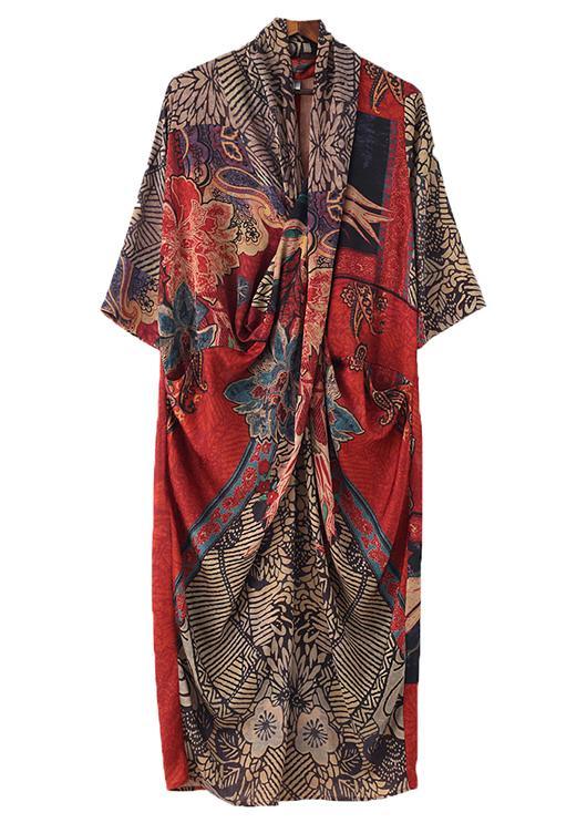Floral V-Neck Long Sleeve Chiffon Kaftan Maxi Dress