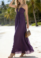 Classy Purple Patchwork Chiffon Spaghetti Strap Dress Summer 2