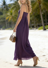 Classy Purple Patchwork Chiffon Spaghetti Strap Dress Summer 3