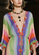 Classy Rainbow Ruffled Striped Chiffon Party Dress Summer 2