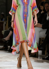 Classy Rainbow Ruffled Striped Chiffon Party Dress Summer 4