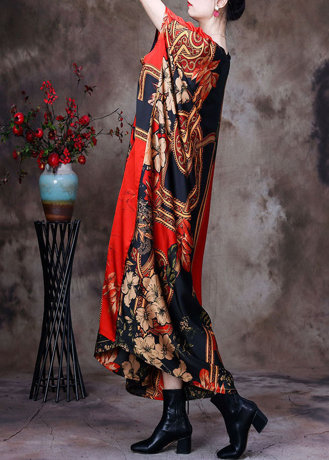 Oversized Floral Print Kaftan Round Neck Batwing Sleeve Maxi Dress