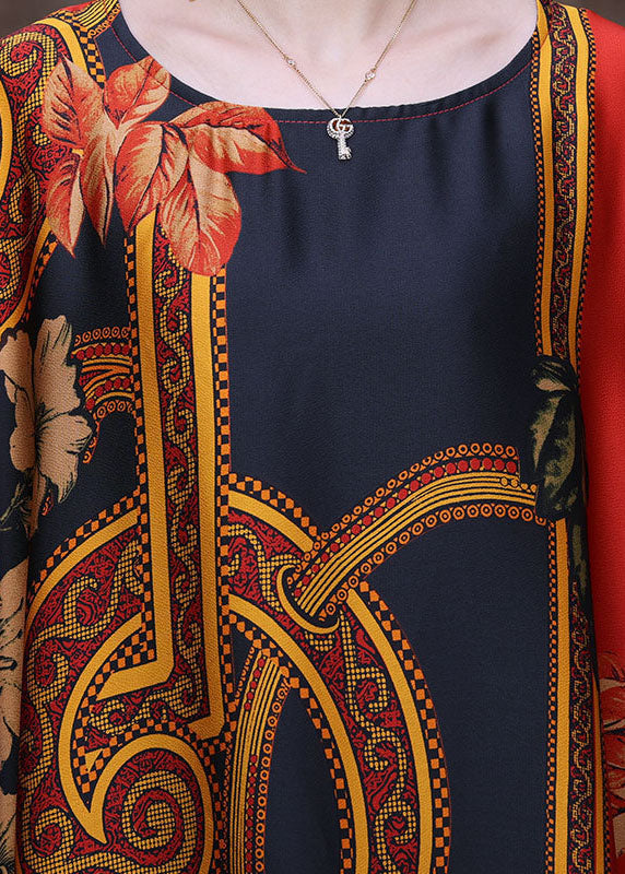 Oversized Floral Print Kaftan Round Neck Batwing Sleeve Maxi Dress
