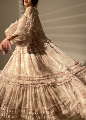 Classy V Neck Ruffles Print Chiffon Long Dresses Long Sleeve 3