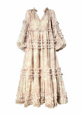 Classy V Neck Ruffles Print Chiffon Long Dresses Long Sleeve 5
