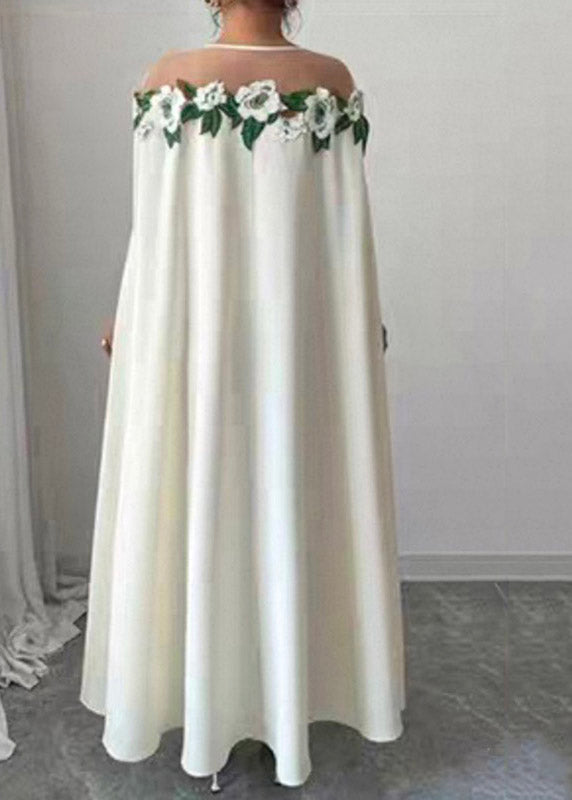 Classy White Tulle Patchwork Floral Maxi Dresses Spring 3