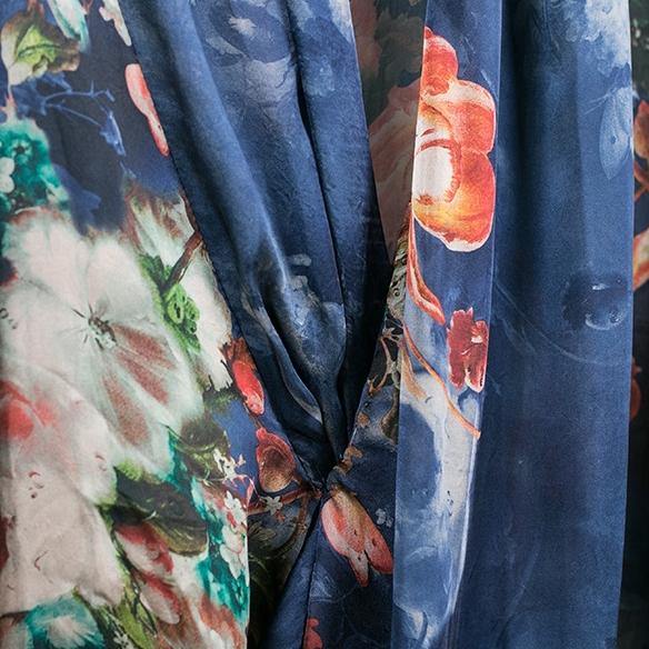 Floral Print Wrap V-Neck Patch Pocket Oversized Maxi Dress