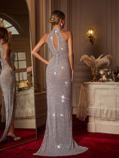 Strapless Rhinestone Split Maxi Dress - View 6