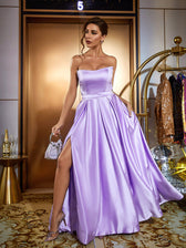 Coen Satin Strapless Maxi Dress In Purple 3