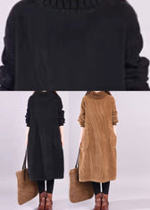 High Neck Long Sleeve Pocket Corduroy Midi Dress 5