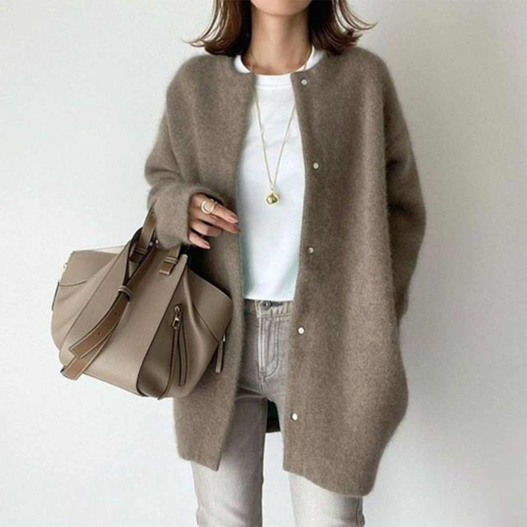 Crew Neck Button Front Oversized Knit Cardigan