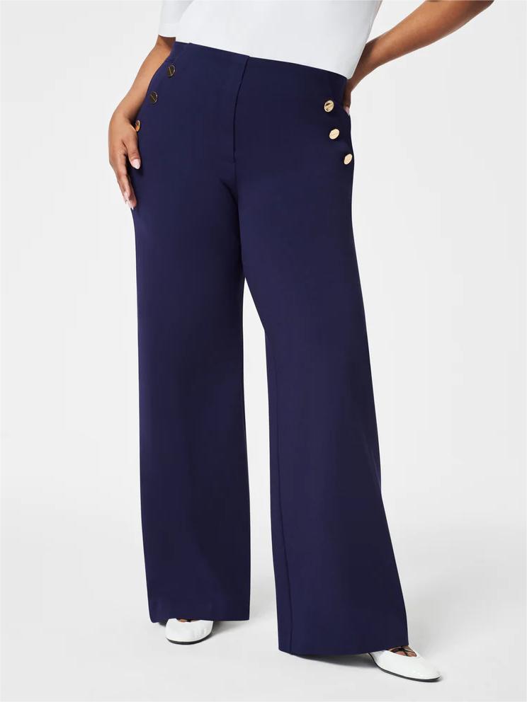 V-Neck Sleeveless Button Detail Wide Leg Jumpsuit