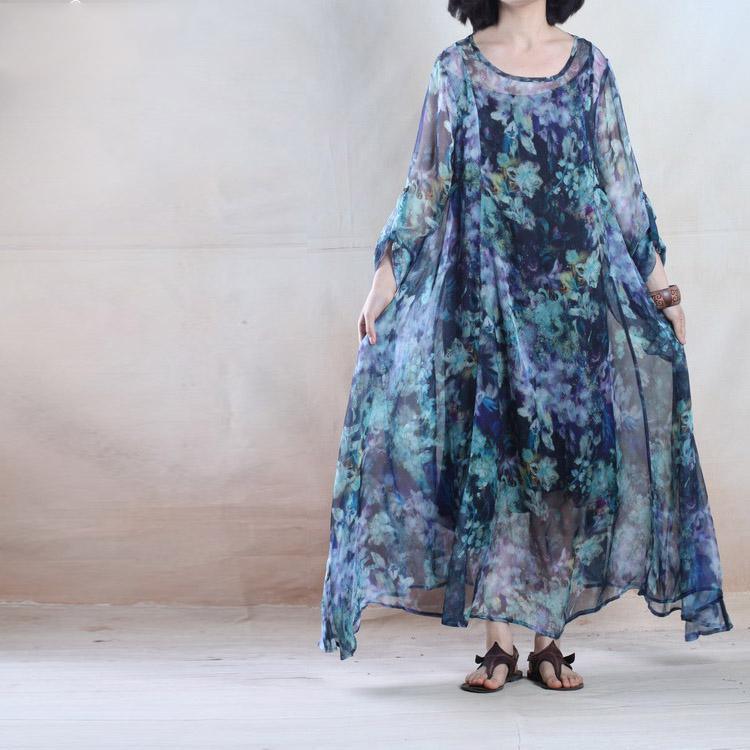 Colorful world blue chiffon maxi dress floral sundress holiday dresses