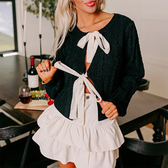Cable Knit Split Front Bow Cardigan