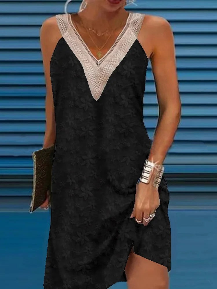 Comstylish Floral Lace Sleeveless V Neck Mini Dress - View 2