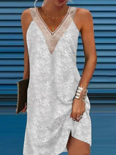 Comstylish Floral Lace Sleeveless V Neck Mini Dress
