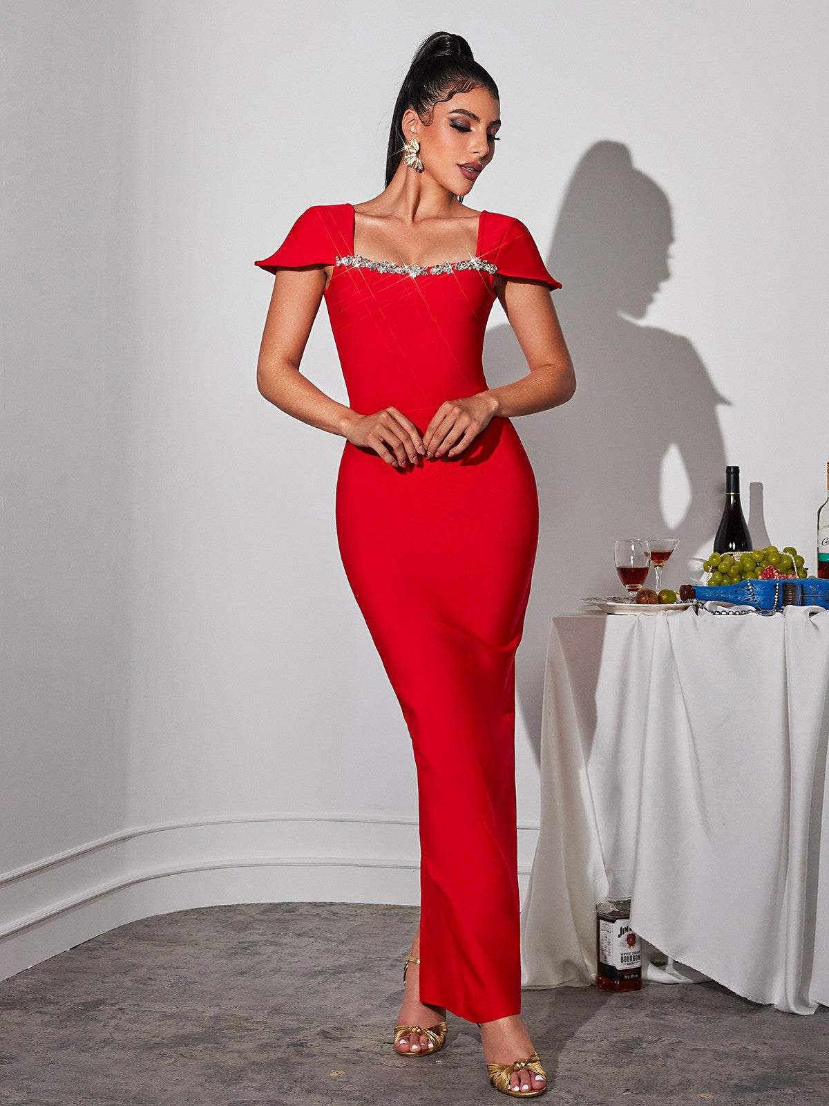 Rhinestone Bandage Maxi Dress - View 3