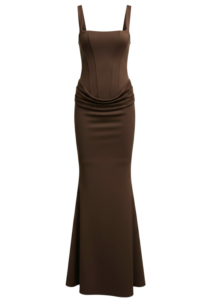 VIERA LACE UP MAXI DRESS Brown