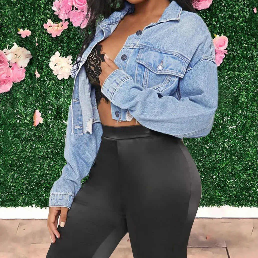 Cotton Denim Cardigan Punk Bomber Windbreaker Hollow Out Jacket