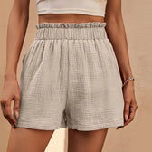 Cotton Double Layered Pleats Hem Straight Leg High Waist Sports Short Khaki / S