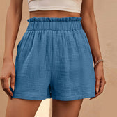 Cotton Double Layered Pleats Hem Straight Leg High Waist Sports Short Sky Blue / S
