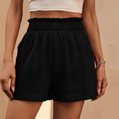 Cotton Double Layered Pleats Hem Straight Leg High Waist Sports Short Black / S