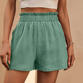 Cotton Double Layered Pleats Hem Straight Leg High Waist Sports Short Mint Green / S