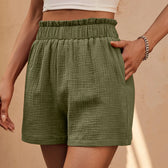 Cotton Double Layered Pleats Hem Straight Leg High Waist Sports Short