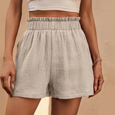 Cotton Double Layered Pleats Hem Straight Leg High Waist Sports Short