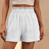 Cotton Double Layered Pleats Hem Straight Leg High Waist Sports Short White / S
