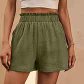 Cotton Double Layered Pleats Hem Straight Leg High Waist Sports Short Green / S