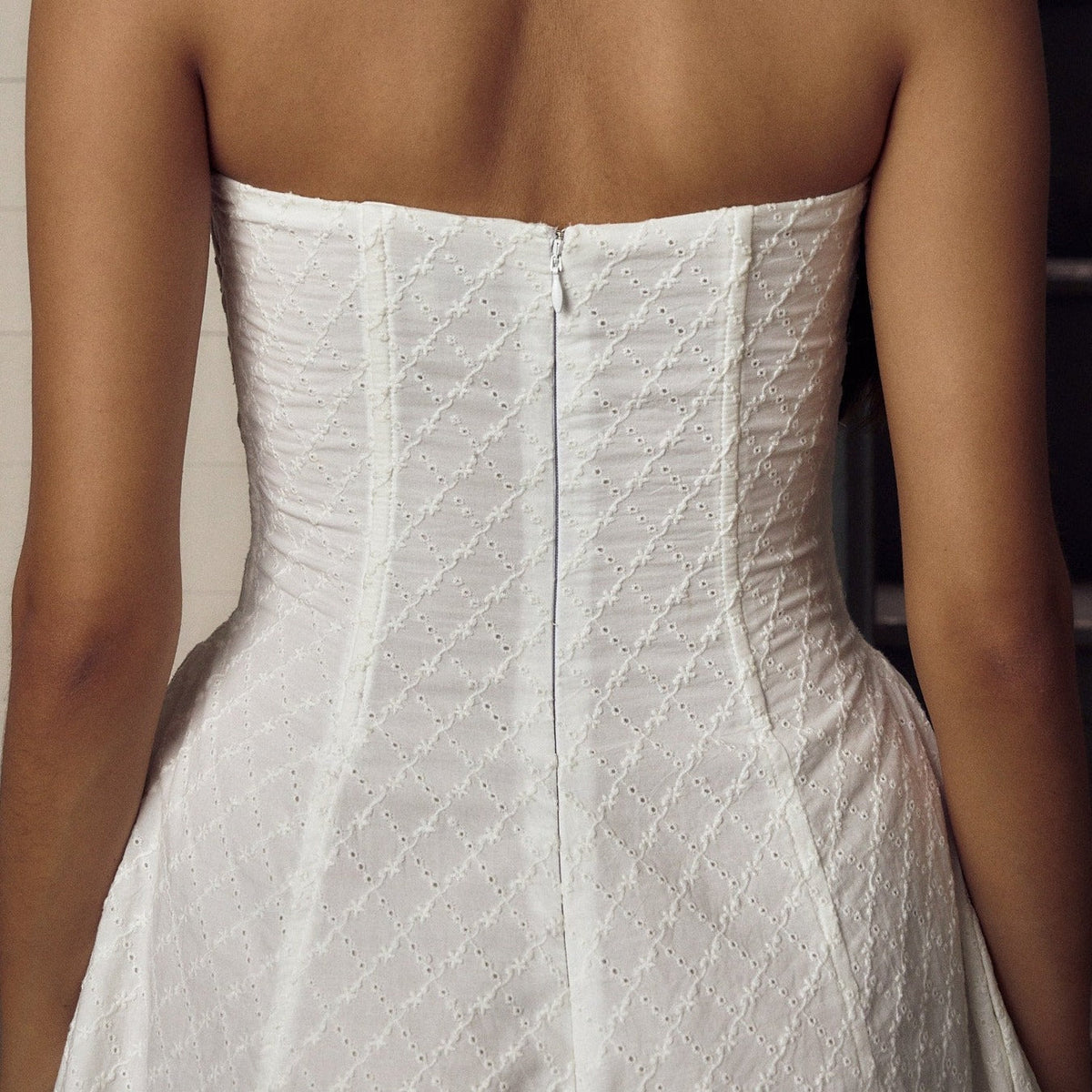 Eyelet Embroidered Lace Up Front Corset Fit and Flare Mini Dress 7