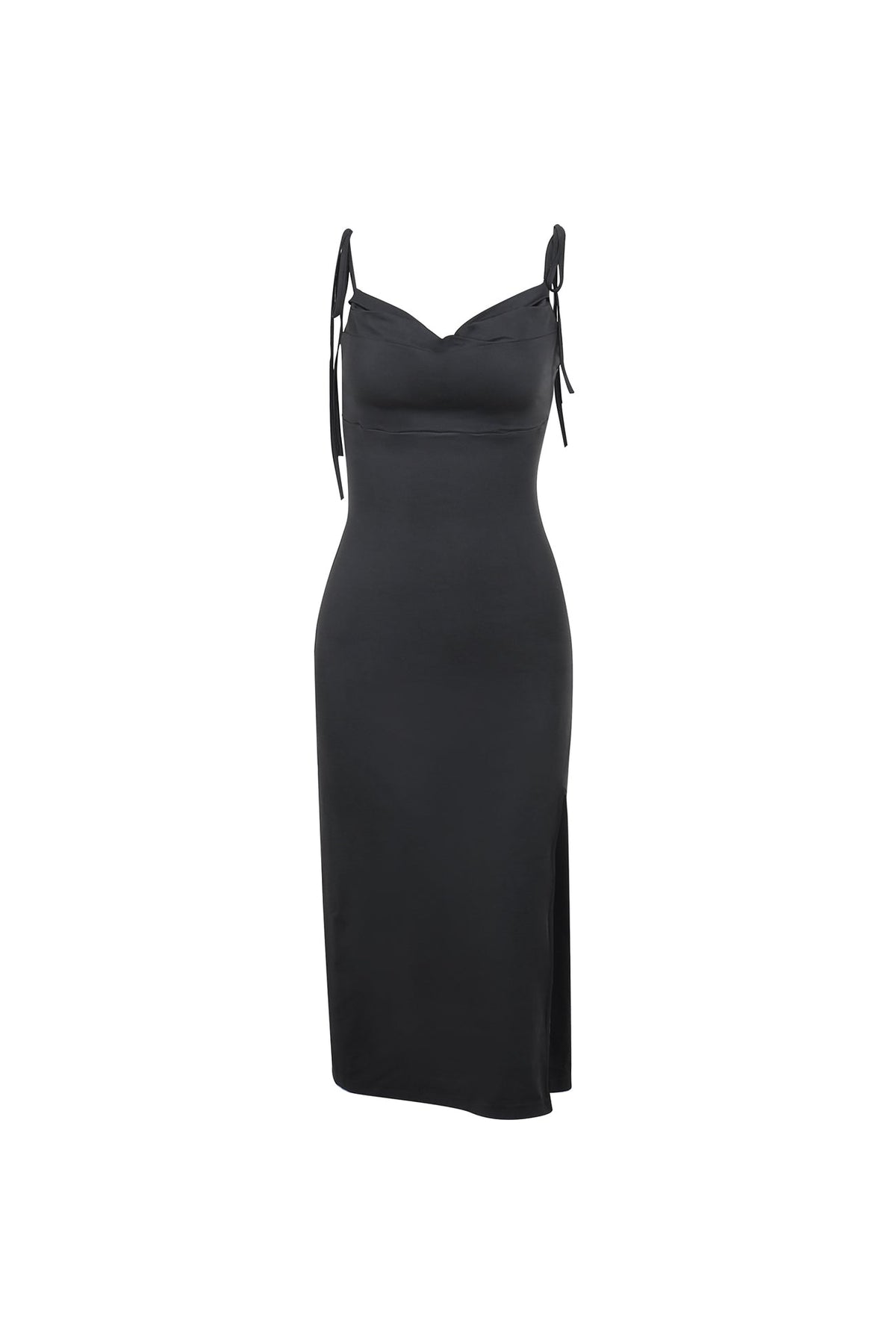 Cowl Neck Tie Strap Ruched High Split Bodycon Maxi Dress 6