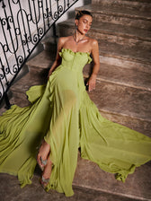 Strapless Corset High Split Chiffon Maxi Dress