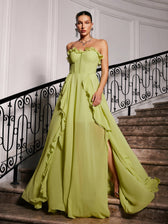 Strapless Ruched Mesh Maxi Dress - View 2