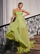 Strapless Ruched Mesh Maxi Dress - View 5